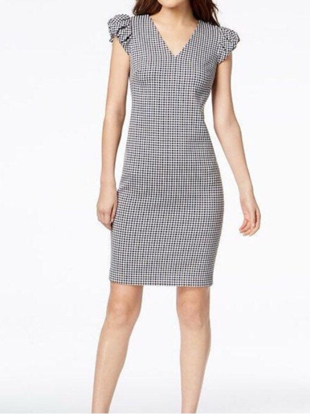 Calvin Klein Sleeveless Gingham Sheath Dress - Black, Blue & White Size 8/10
